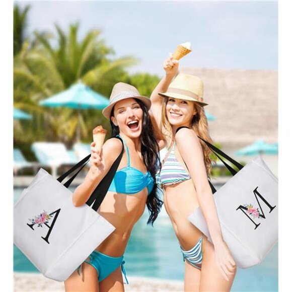 Personalized Beach Tote Bag Beige-b - Picture 6 of 7